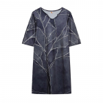 &bdquo;European Summer Leaf Printered Fashion&ldquo; V formos apykaklė Vidurinės rankovės A formos sijonas XL pilka spalva