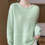 Moteri&scaron;kas ka&scaron;myro megztinis Qinghe ka&scaron;myras 30% ka&scaron;myras 70% vilna rudens ir žiemos ka&scaron;myro megztinis rankų darbo mink&scaron;tas ir &scaron;iltas XL žalia