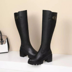 Žieminiai kasdieniai moteri&scaron;ki didelio dydžio platforminiai sniego batai su sagtimi, moteri&scaron;ki ilgaauliai iki kelių, &scaron;ilti pliu&scaron;iniai batai, moteri&scaron;ki juodi rudi batai 37 juoda