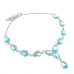 Blue Topaz Gemstone Handmade 925 Sterling Silver Jewelry Necklace 18 r2e00