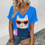 Moteri&scaron;ki retro mar&scaron;kinėliai Anime katės grafiniai drabužiai mergaitei Vasariniai V formos i&scaron;kirptės mar&scaron;kinėliai trumpomis rankovėmis Moteri&scaron;ki Harajuku gatvės drabužiai, didelė palaidinė S