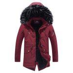 Žieminė ilga parka vyrams su gobtuvu, kasdienė, atsegama apykakle, medvilniniai &scaron;varkai, storesnė, &scaron;ilta parka, vyri&scaron;ki vir&scaron;utiniai drabužiai, žieminiai paltai L raudona
