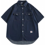 Japoni&scaron;kas Retro Mados Prekės Ženklas Vasariniai Laisvi Džinsiniai Mar&scaron;kiniai Trumpomis Rankovėmis Meninis Jaunimo Darbo Drabužių Mar&scaron;kiniai Vyri&scaron;ka ir Moteri&scaron;ka Daugiasluoksnė Striukė M tamsiai mėlyna spalva