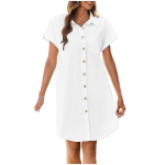 Moteri&scaron;ki laisvi kasdieniai vienspalviai mar&scaron;kiniai su ki&scaron;enėmis ir sagomis, trumpomis rankovėmis XXL balta