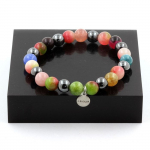 Bracelet Perles Tourmaline multicolore + Tourmaline melon d'eau + H&eacute;matite 8 mm