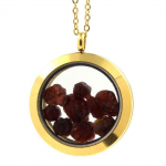 Pierres et Min&eacute;raux. Collier Grenat brut. Mod&egrave;le M&eacute;daillon 20 mm. Couleur Or.