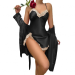 Moteri&scaron;ki seksualūs atlasiniai &scaron;ilkiniai pižamų rinkiniai Nėriniuoti naktiniai mar&scaron;kiniai su chalatų komplektu Cami Mini naktinis mar&scaron;kinys 2 dalių kostiumas Chemise miegui L raudona