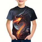 Vaiki&scaron;ki mar&scaron;kinėliai 3D Dragon Graphic mar&scaron;kinėliai vaiki&scaron;ki vir&scaron;utiniai mar&scaron;kinėliai su apvalia kaklelis Animaciniai gyvūnai trumpomis rankovėmis mar&scaron;kinėliai berniukui 160