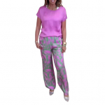 Moteri&scaron;kas boho ra&scaron;to dviejų dalių komplektas, kasdieniai mar&scaron;kinėliai trumpomis rankovėmis apvalia i&scaron;kirpte, plačių kelnių komplektas, vasarinis laisvalaikio drabužių derinys M &scaron;viesiai mėlyna spalva