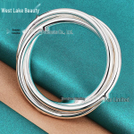 Moteri&scaron;ka trigubo apskritimo sidabrinė apyrankė: Solidūs kelių apskritimų papuo&scaron;alai i&scaron; West Lake Beauty sidabras