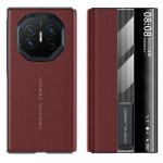 Huawei Mate XT Ultimate dėklas su atrama, peržiūros langeliu, pagamintas i&scaron; natūralios karvės odos + PC, telefono dangtelis Red