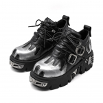 Vyri&scaron;ki ir moteri&scaron;ki vintažiniai roko batai porai Nauji tamsiai punk odiniai retro batai metaliniai ni&scaron;inio dizaino unisex vienos platformos batai 36