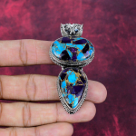 Varinis Ametistas Turkis Rankų darbo Brangakmenių Pakabukas, 925 Prabuotas Sterlingo Sidabro Pakabukas Antikvariniai Papuo&scaron;alai, Minint Atminties Dieną 2.75 Inches