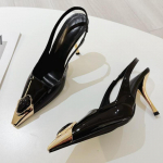 Vasarinis Rinkinys Deimantų Dizainas Prabangūs Kulniukai Moteri&scaron;ki Eleganti&scaron;ki Smailianosiai Plonu Kulnu Slingback Sandalai Vestuviniai Batai Zapatillas De Mujer 35 juoda