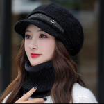 Megzta kepurė moteri&scaron;ka universali kepurė &scaron;alikas dviejų dalių uždangalas žiemai tinka dideliam veidui &scaron;ilta ir aksominė motinos kepurė one size elastic (hat + scarf)