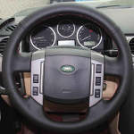 Juoda dirbtinės odos rankomis siūta automobilio vairo apdangalas, skirtas Land Rover Freelander 2 2007 2008 2009 2010 2011 2012-2018 Gray Thread