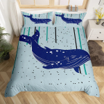 Banginių Karalius Karalienė Antklodės Užvalkalas Vandenyno Gyvūnai Patalynės Komplektas Jūrų Dumbliai Jūrų Žvaigždės Jūros Gyvūnai Antklodės Užvalkalas Mėlynas Poliesterio Antklodės Užvalkalas EU Single(135*200cm)3pcs