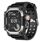 Tvirtas integruotas dirželis su dėklu Apple Watch Ultra 3/2/1 49mm Sportinis silikoninis dirželis su metaliniu buferio dangteliu iWatch Ultra Ultra 1/2/3 49mm pilka/juoda