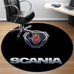 1 vnt. apvalus biuro kilimėlis su &bdquo;Scania&ldquo; logotipu &ndash; puikiai tinka biuro ar studijų kambario dekorui, skalbiamas skalbimo ma&scaron;inoje, neslystantis pagrindas, dekoratyvinis grindų kilimėlis 120cm