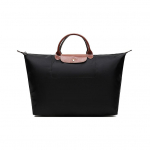 Longchamp Le Pliage 45 Originalus perdirbto poliamido drobės ir didelės karvės odos kelioninis pirkinių krep&scaron;ys Moteri&scaron;kas pirkinių krep&scaron;ys Juodas 1624089001 Black
