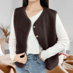 Moteri&scaron;ka Teddy Fleece liemenė Rudeninė plona liemenė Berankovė striukė Paprasta pliu&scaron;inė liemenė Trumpa striukė Laisva Fleece liemenė Moteri&scaron;ki vir&scaron;utiniai drabužiai XL kava