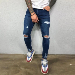 Vyri&scaron;kos Džinsinės Kelnės Su Skylėmis Knees Ripped Tamprios Odos Efekto Skinny Džinsinės Kelnės Vienspalvės Hip-Hop Stiliaus Slim Fit Kelnės S-3XL S