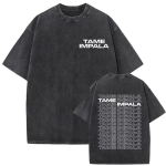 Tame Impala 2026 m. turas Albumas Vintage skalbinti mar&scaron;kinėliai vyrams Hip Hop Goti&scaron;ki mar&scaron;kinėliai Laisvalaikio per dideli trumparankoviai mar&scaron;kinėliai Streetwear L black
