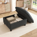 Sofa su pufu ir daiktadėže, veliūras, pamink&scaron;tintas pufas-suoliukas su 8 cm kojelėmis, universalus sėdimasis pufas svetainei, miegamajam, juodas, 98x65x48 cm 98 x 65 x 48 cm juoda
