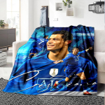 Cristiano Ronaldo Retro Mėlynas Džersio Spaudinys Flanelinis Antklodė Mink&scaron;tas &Scaron;iltas Mėtomasis Antklodė Futbolo Gerbėjo Sofos Lovoje Dekoras 130cm x 150cm