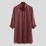 INCERUN S-5XL vyri&scaron;ki įprastos formos apykaklė Kurta musulmoni&scaron;kos suknelės Abaya Kaftan ilgomis rankovėmis vyri&scaron;ki mar&scaron;kiniai S vyno raudonos spalvos