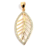 Les Tr&eacute;sors De Lily [L5305] - Pendentif Plaqu&eacute; Or 'Feuille d'Or' blanc dor&eacute; - 30x15 mm