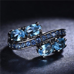 Moteri&scaron;kas vintažinis karali&scaron;kasis mėlynas Birthstone žiedas sužadėtuvių papuo&scaron;alas, 6-10 dydis 7 karali&scaron;kos mėlynos spalvos
