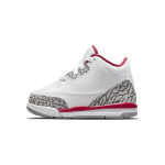 Air Jordan 3 Retro TD Cardinal Red Kūdikio sportbačiai Balti &Scaron;viesiai kario spalvos Cementinės pilkos spalvos 832033-126 23.5