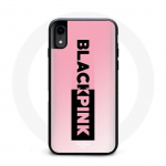 Coque pour Iphone XR Blackpink Groupe de K-pop Logo Noir Rose Fond Rose