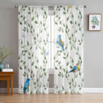 Akvarelė Gėlės ir pauk&scaron;čiai Tiulis Permatomos užuolaidos svetainei Kambarys Miegamasis Virtuvės apdaila Voile Organza Užuolaidos 135W x 114H(cm)