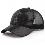 Moterų mergaičių beisbolo kepurė su blizgučiais blizgūs netvarkingi bandelė Snapback kepurė nuo saulės 58 juoda