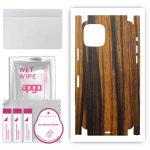 apgo Apsauginis odos lipdukas nugarai ir &scaron;onams, suderinamas su Apple iPhone 11 Pro, pilnai apvyniojama plėvele, folija, vinilu &ndash; &bdquo;Tigerwood&ldquo; ra&scaron;tas