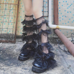 Moteri&scaron;kos sluoksniuotos tinklinės rauk&scaron;lės kojų &scaron;ildytuvai Kawaii &scaron;launų auk&scaron;tai kojinės estetinės Y2K pra&scaron;matnios kojinės kojų rankogaliai dengia gatvės drabužius as the picture