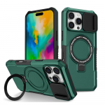 KEYSION Magnetinis žiedinis stovo dėklas, skirtas MagSafe, skirtas iPhone 16 Pro Max Slide Camera Apsauga Smūgiams atsparus telefono dangtelis, skirtas iPhone 16 for iPhone 16 raudona