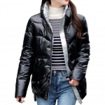 Blizgus žieminis pūkinis medvilninis &scaron;varkelis moterims, storas, ry&scaron;kiai juodas, trumpas, blizgus &scaron;varkelis, geltonas, raudonas, medvilninis parkas, vir&scaron;utiniai drabužiai M juoda