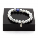 Pierres et Min&eacute;raux. Bracelet Perles Howlite + Sodalite 8 mm. Fabriqu&eacute; en France.