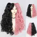 Cosplay perukas Sintetinis ilgos spalvos garbanotų mergaičių Lolita Cosplay perukas su dvigubomis uodegomis ir 1 vnt. 24inches &scaron;alta juoda spalva