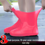 Waterproof, Non-Slip, Heavy-Duty Latex Shoe Covers for Men & Women &ndash; Reusable, Rainproof, and Portable Protection for Rainy Days. L (Shoe size 41-47) raudona