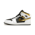 Air Jordan 1 Mid PS Balti Auksiniai Vaikų Sportbačiai Daugiaspalviai Juodi 640734-190 35