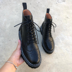 Natūralios Odos Batai Moterims I&scaron;pjauti Gėlėti Brogues Platforminiai Street Marteens Batai Moterims Biker Botas Mujer Žieminiai Nauji Batai 4 juoda