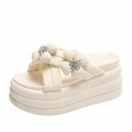Madingi Nauji Vasariniai Moteri&scaron;ki &Scaron;lepetės Chanelės Ponios Paplūdimio Blizgantys Batai Platforminiai Batai Moters Auk&scaron;tos Platformos &Scaron;lepetės Lauko Sandalai 8CM 34 smėlis