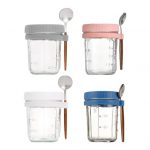 4 vnt. stikliniai &bdquo;Mason&ldquo; puodeliai maistui per naktį su dangteliais ir &scaron;auk&scaron;teliais Hermeti&scaron;ki stiklainiai pienui, dribsniams, vaisių salotoms, jogurtui 1 Set