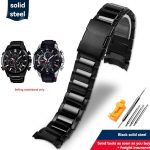 Skirta Casio EDIFICE serijos apyrankei EQB-500 EQB-501 EQB-800 EFR-303, su tvirtu lenktu galu, nerūdijančio plieno laikrodžio grandinėlė vyrams, 22 mm laikrodžio dirželis 22mm-width juoda