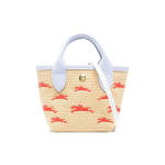 Longchamp Le Panier Pliage Logotipo Spaudės Užsegimas Austas Ir Odinis Pirkinių Rankinė Rankinė Ant Peties Crossbody Mini Moteri&scaron;ka Tote Smėlio Spalvos Mėlyna 10206HCFP79 Beige & Blue