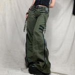 Bandage Low Waist Cargo Kelnės Gothic Punk Baggy Retro Kawaii Kelnės Grunge Green Užtrauktuku Džinsai Moteri&scaron;kos korėjieti&scaron;kos sportinės kelnės M armijos žalia spalva